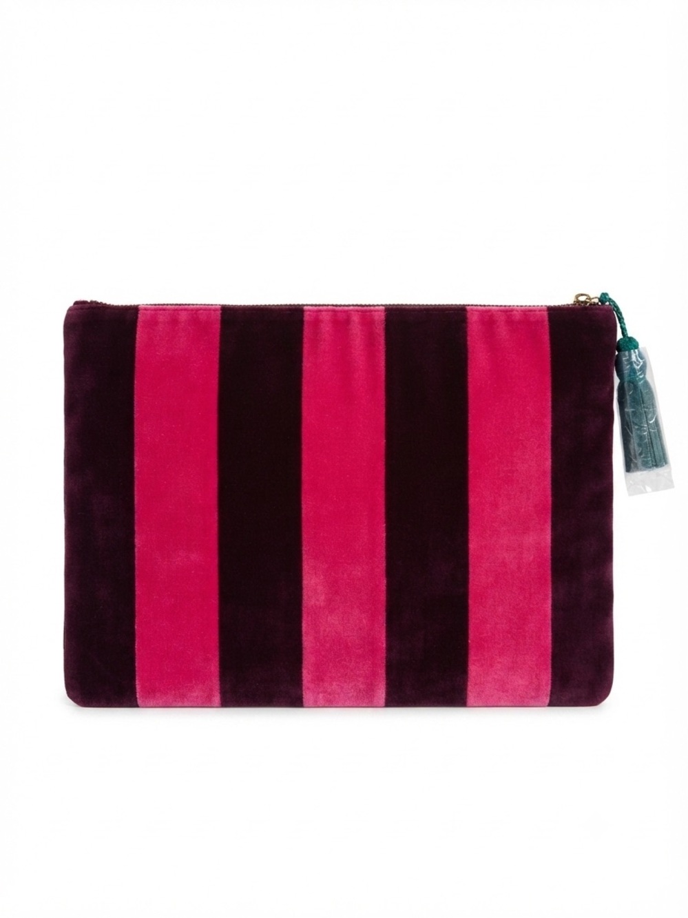 New Boden Hot Pink and PlumStriped Velvet Clutch or Laptop Case.